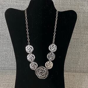 NY & Company Silver Tone Spiral Disc Statement Necklace Modern Geometric